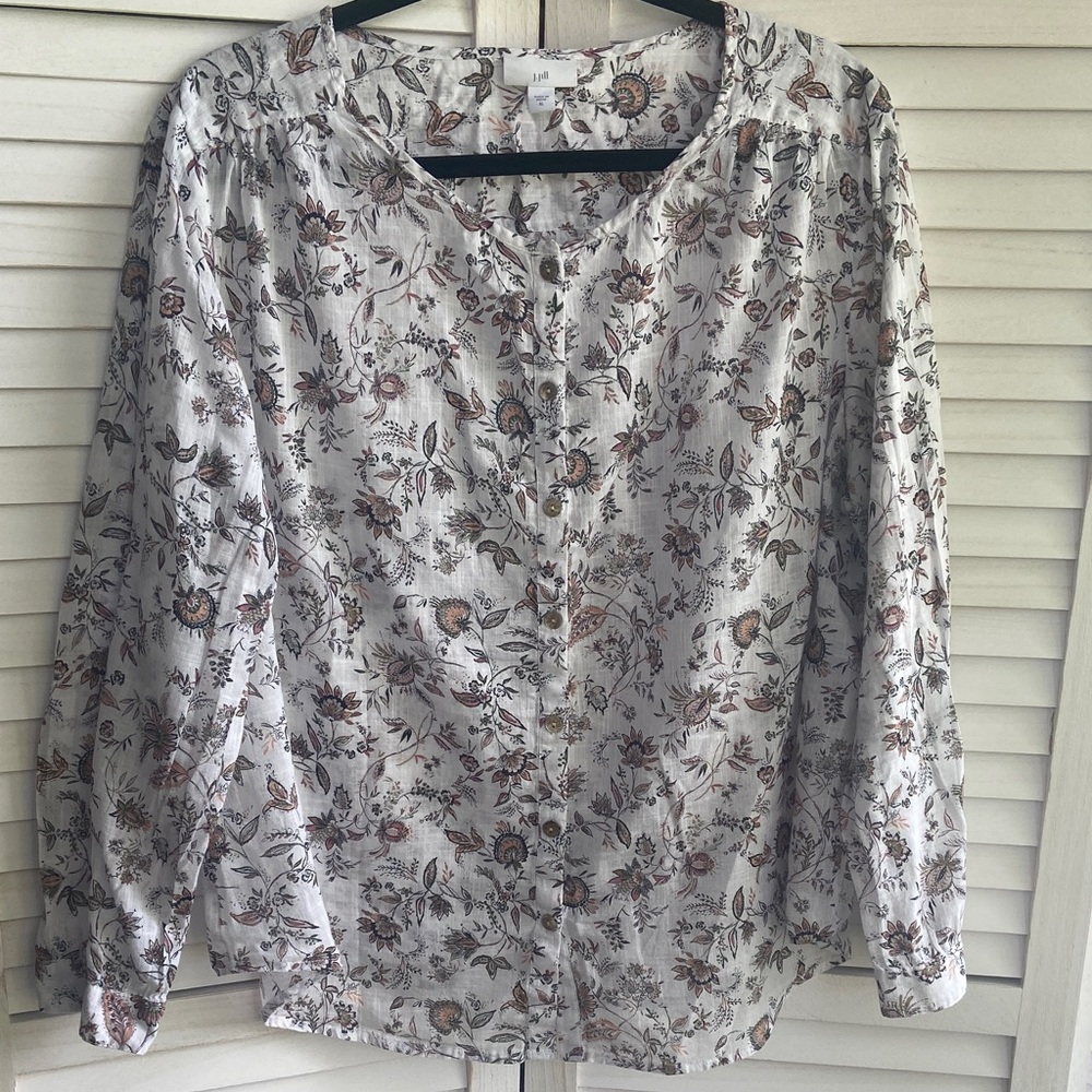 J. Jill 100% Cotton Voile Lightweight Floral Blouse A-line Size XL (16W)